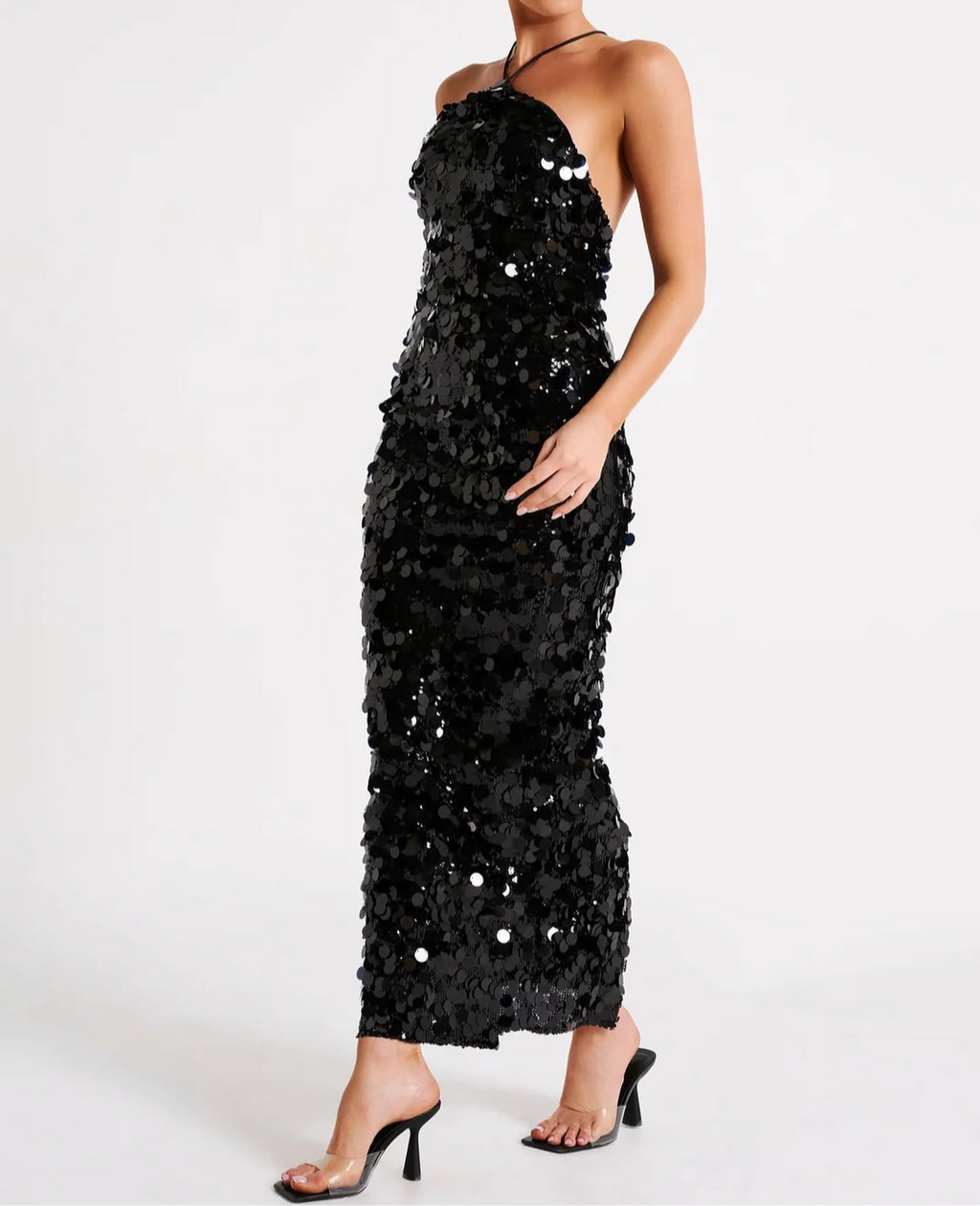 Meshki: April Sequin Halter Maxi Dress