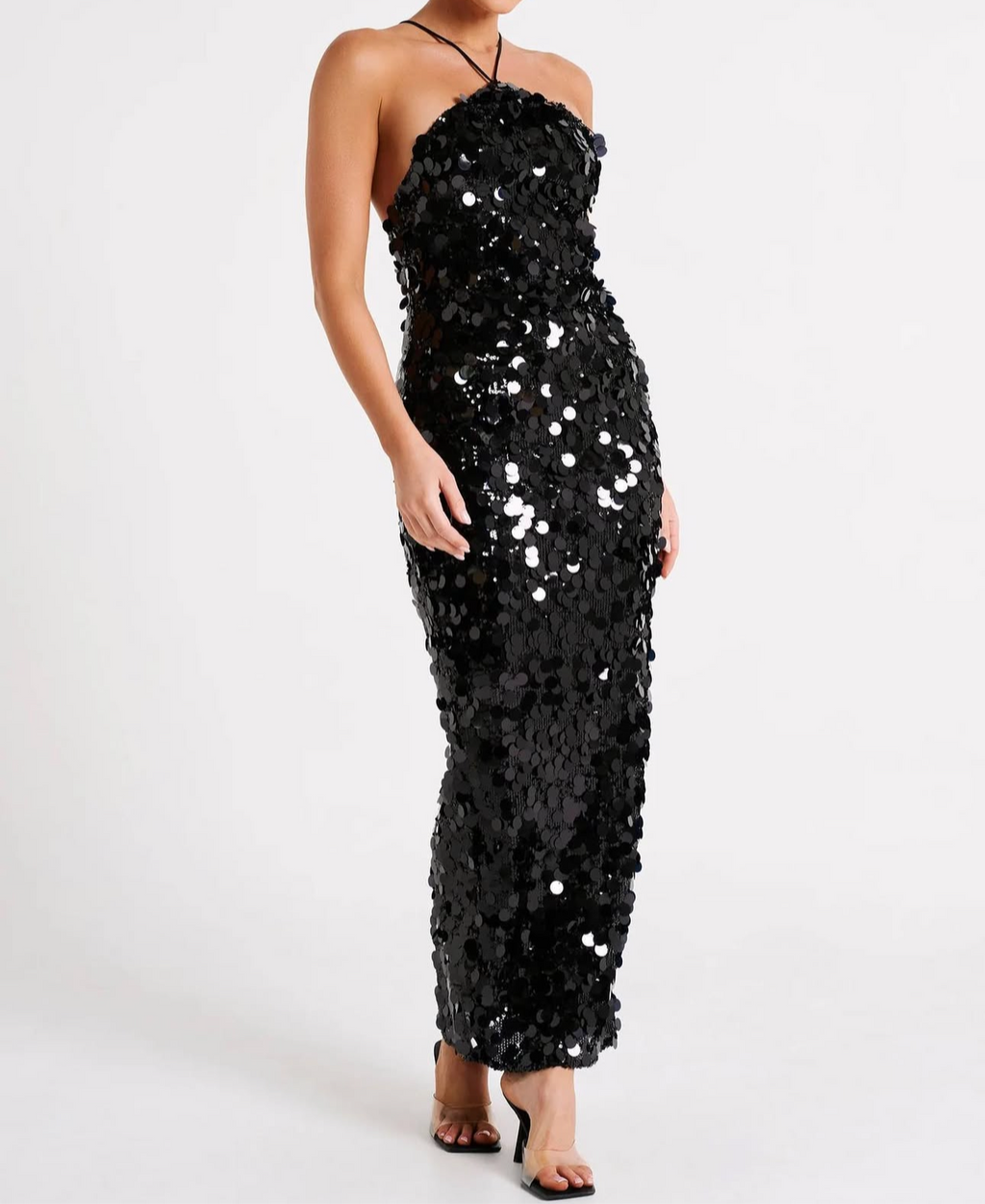 Meshki: April Sequin Halter Maxi Dress