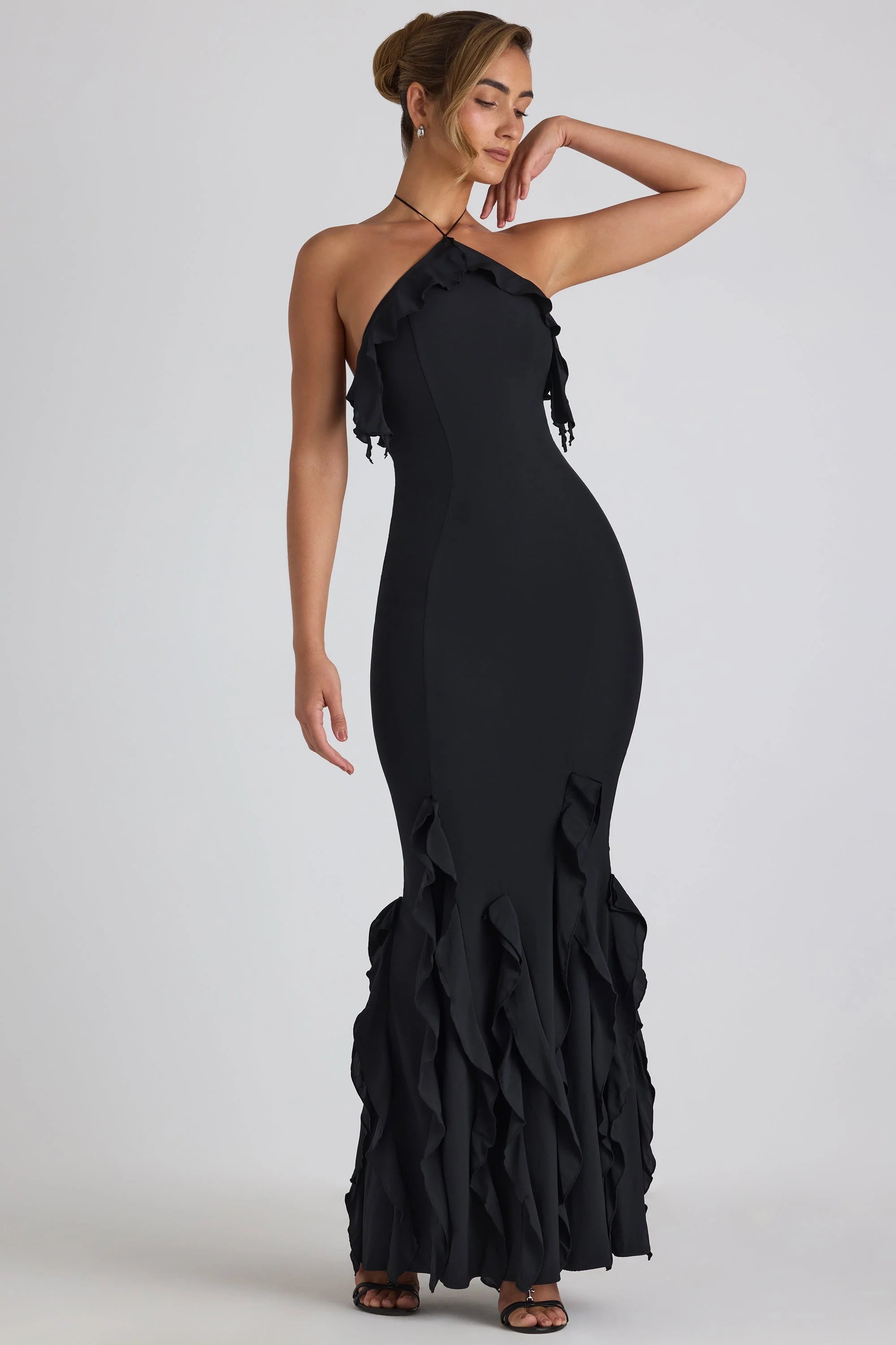 Oh Polly: Mireya Ruffle-Trim Halterneck Gown