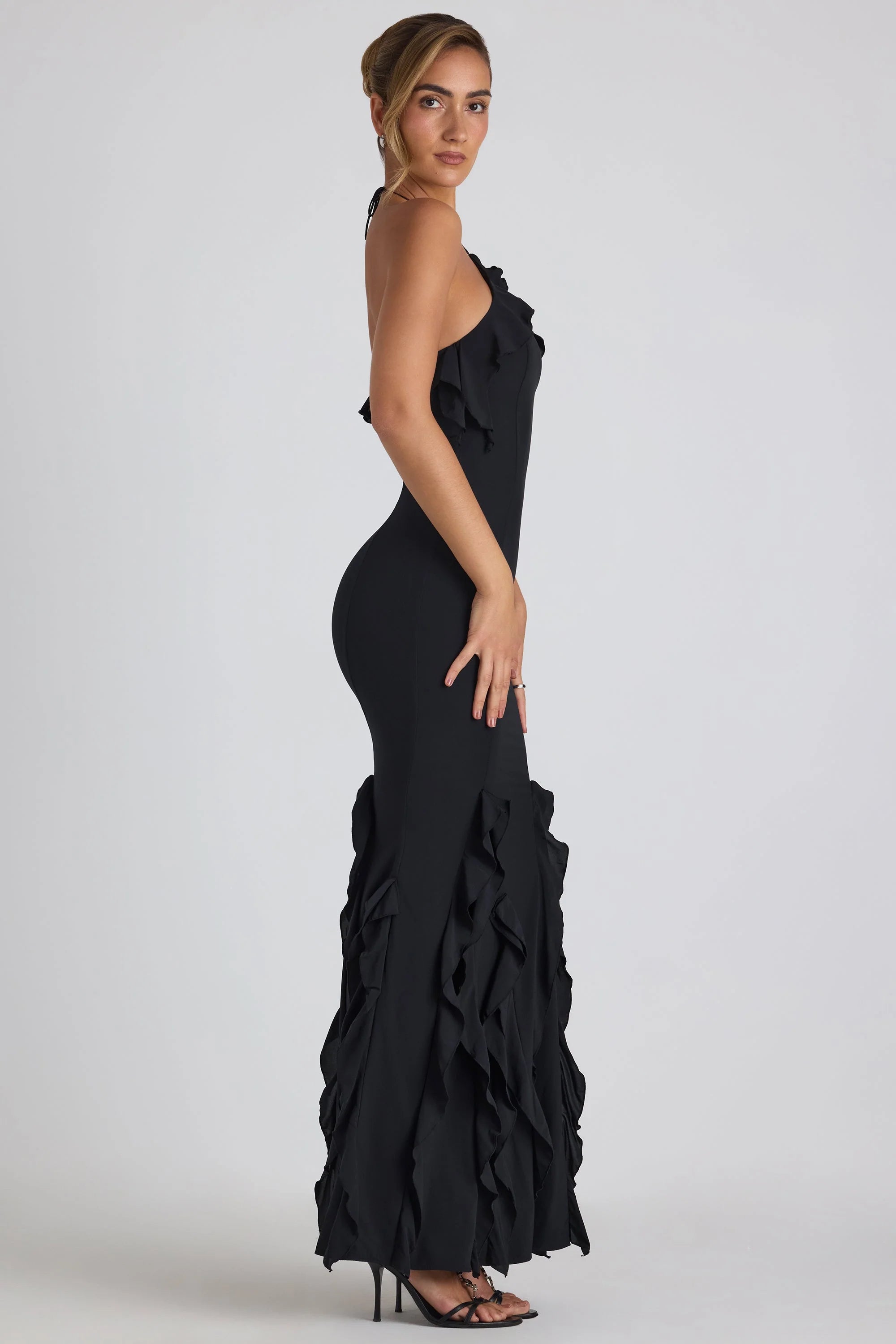 Oh Polly: Mireya Ruffle-Trim Halterneck Gown