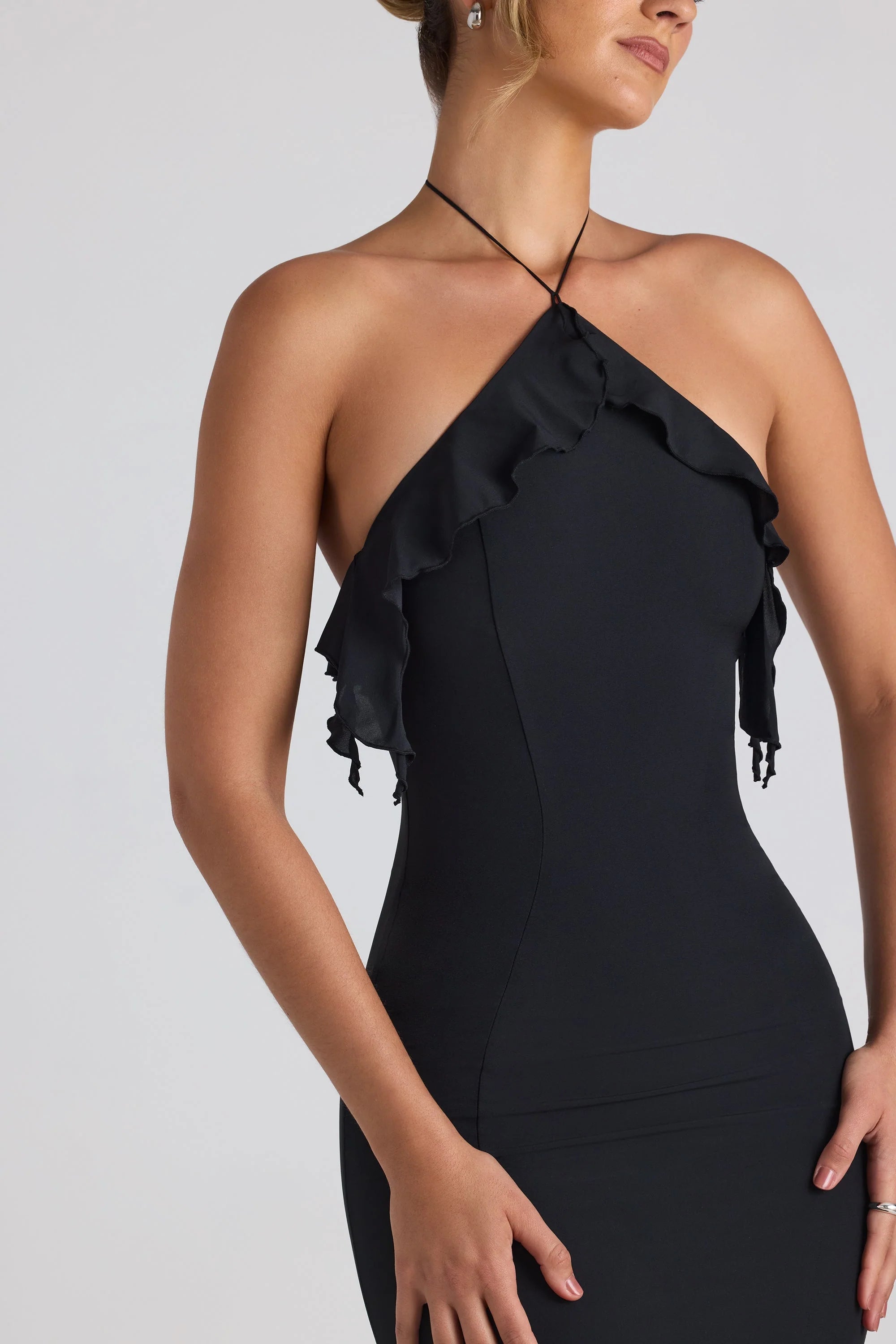 Oh Polly: Mireya Ruffle-Trim Halterneck Gown
