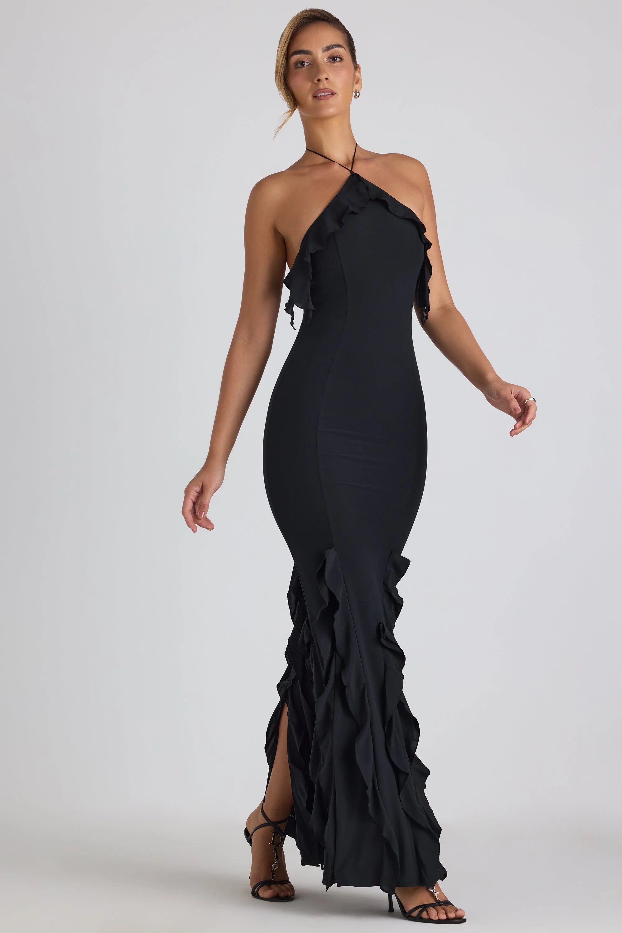 Oh Polly: Mireya Ruffle-Trim Halterneck Gown