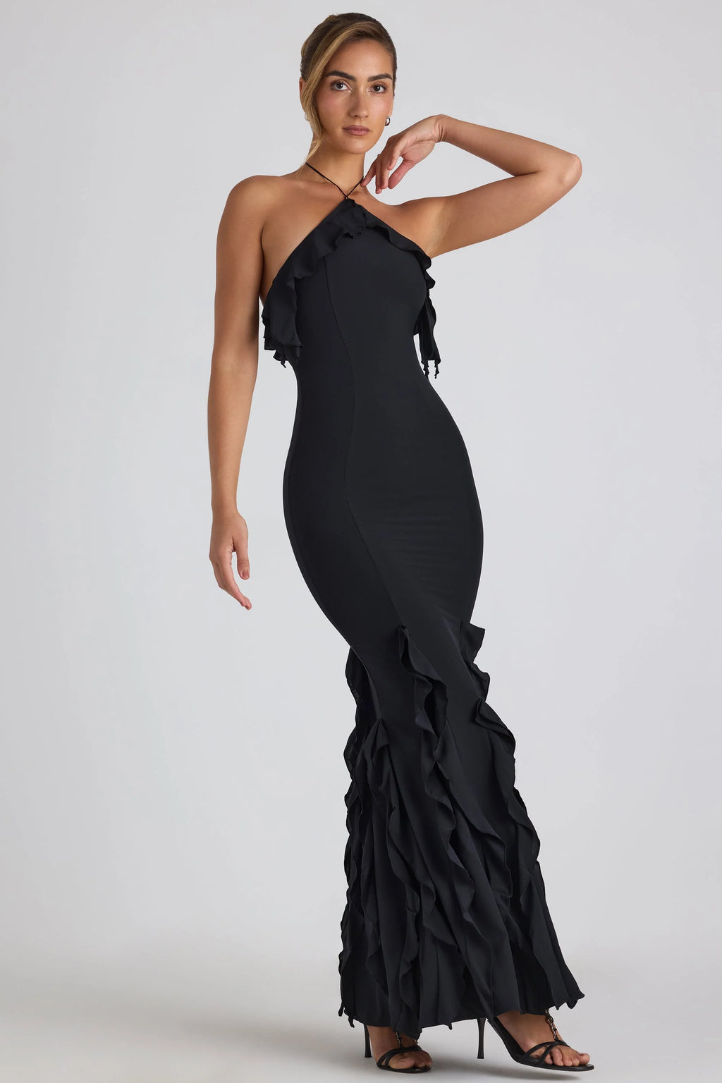 Oh Polly: Mireya Ruffle-Trim Halterneck Gown