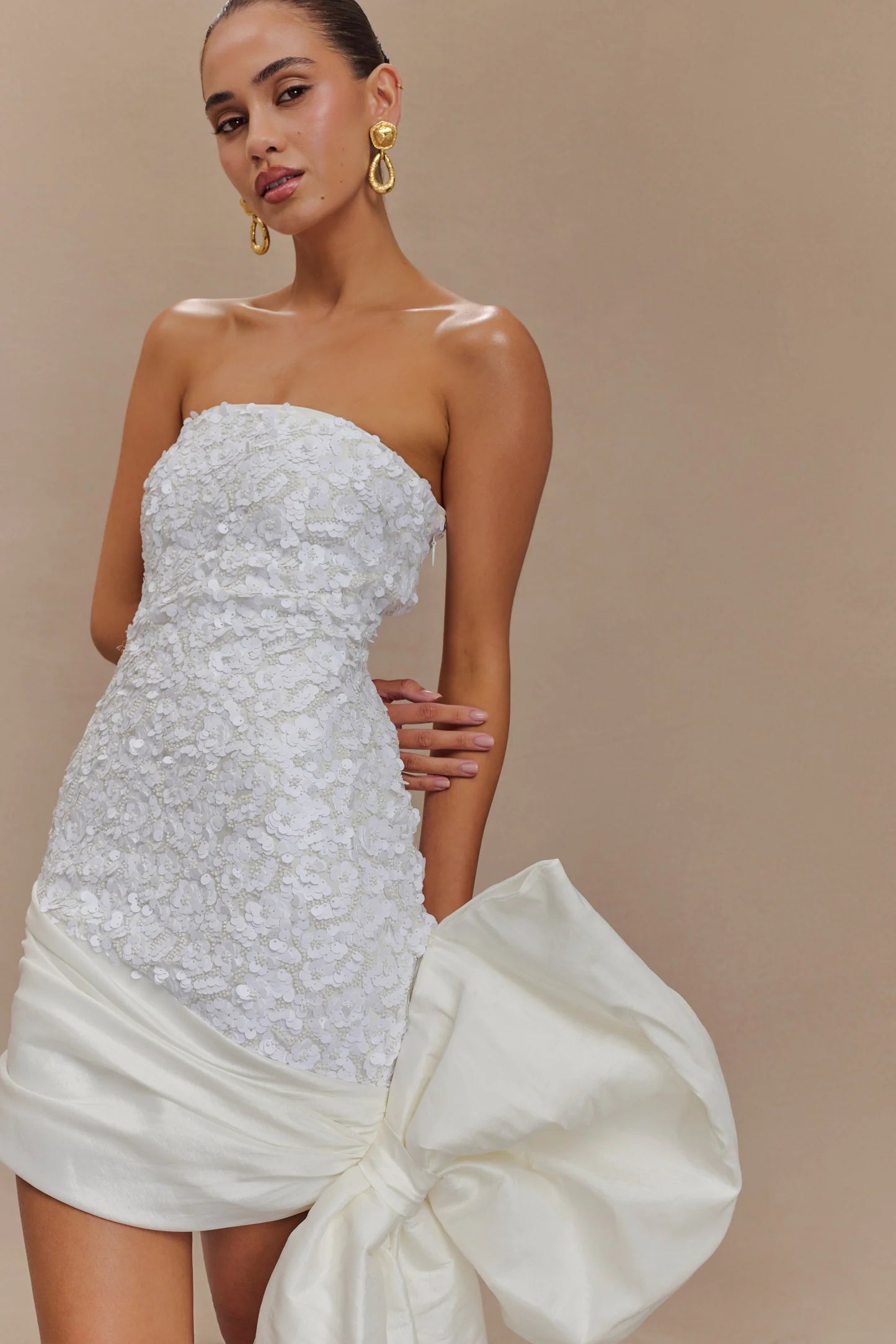 Meshki: Franka Strapless Bow Mini Dress