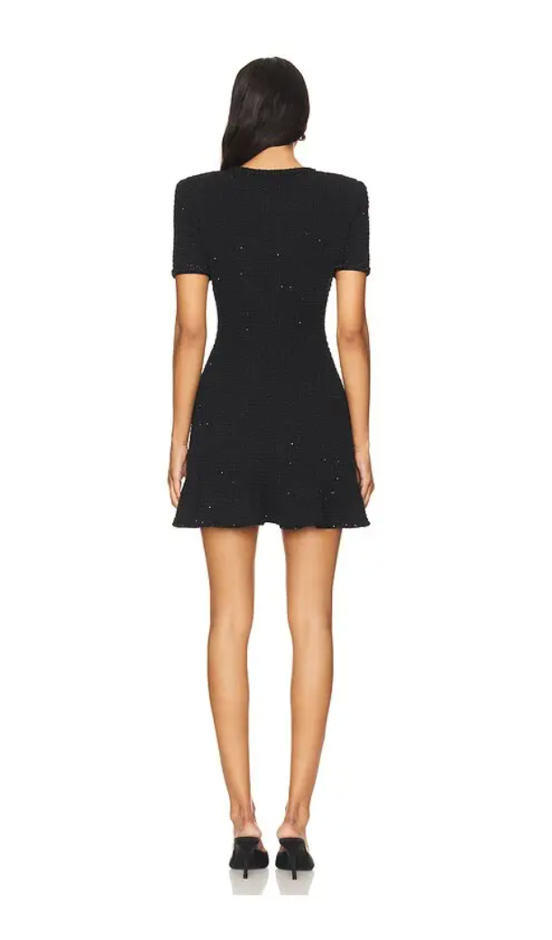 Self Portrait: Embellished Metallic Waffle Knit Dress