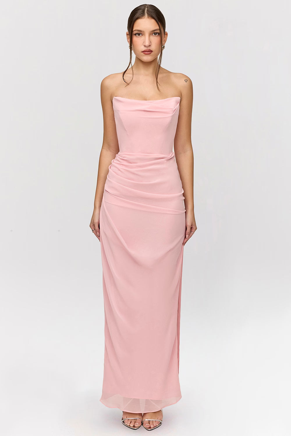 House of CB: Adrienne Pink Quartz Georgette Strapless Gown