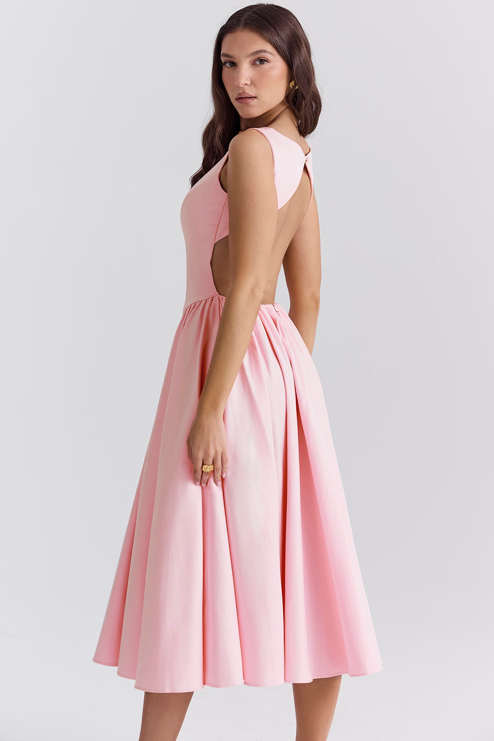 House of CB: Cindy Ballerina Pink Twill Midi Sundress