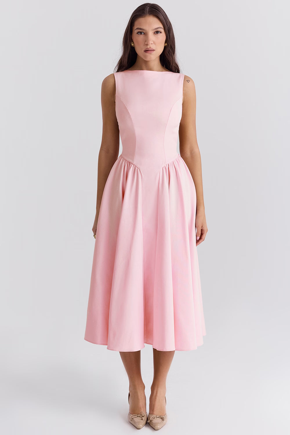 House of CB: Cindy Ballerina Pink Twill Midi Sundress