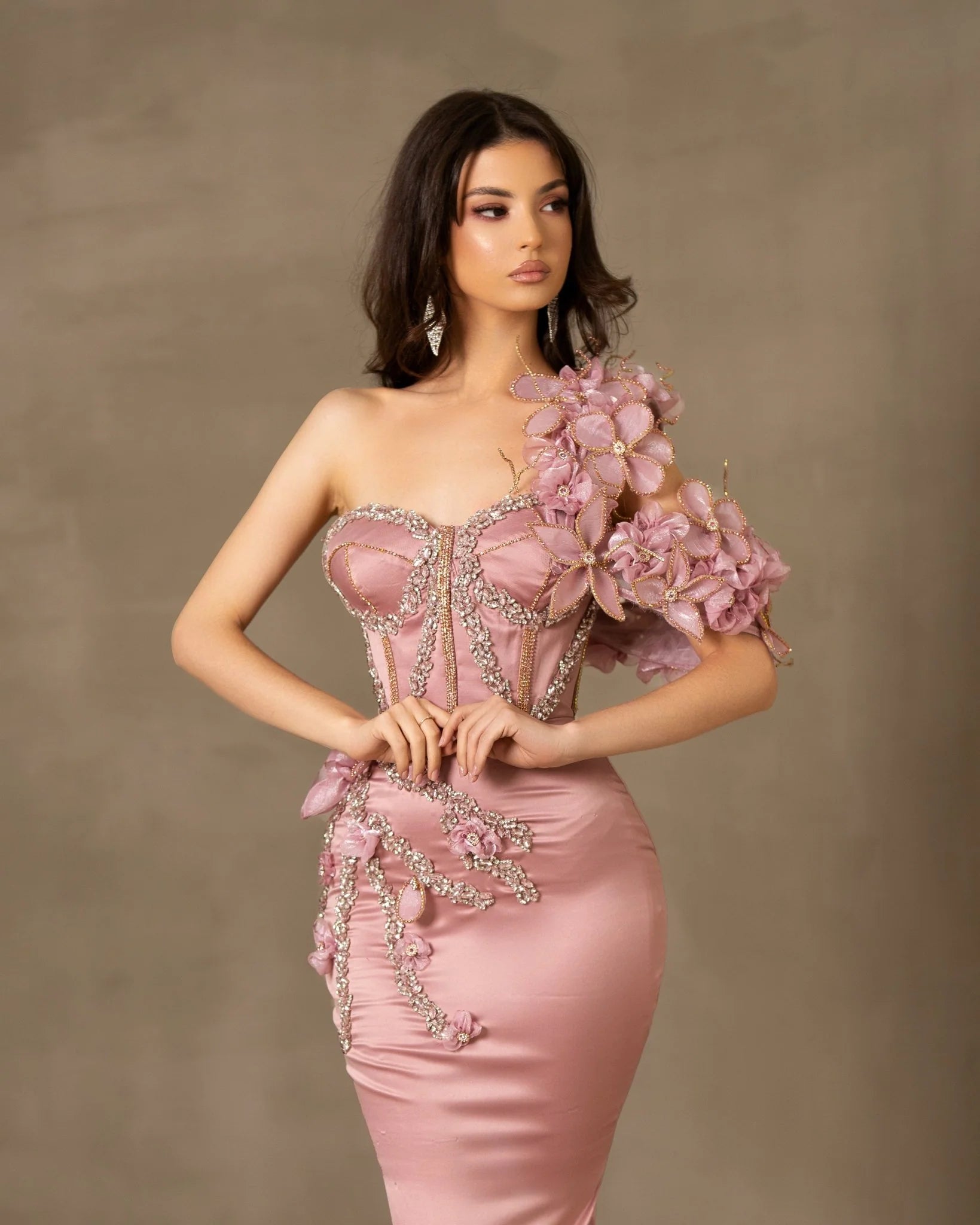Blini: Israella One Shoulder Dress Embellished with Flowers
