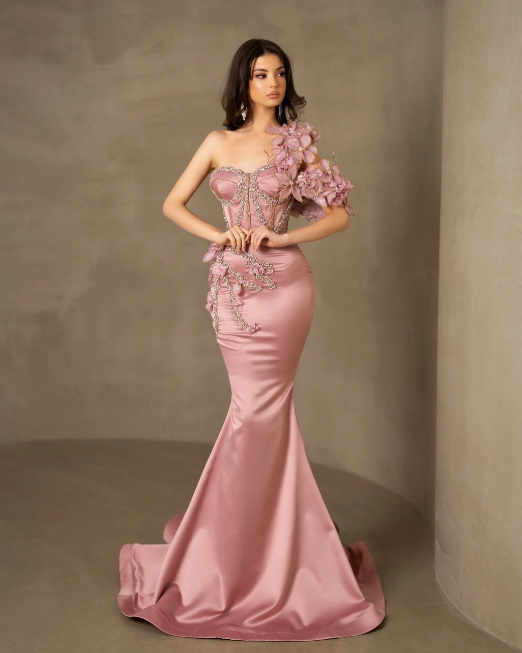 Blini: Israella One Shoulder Dress Embellished with Flowers