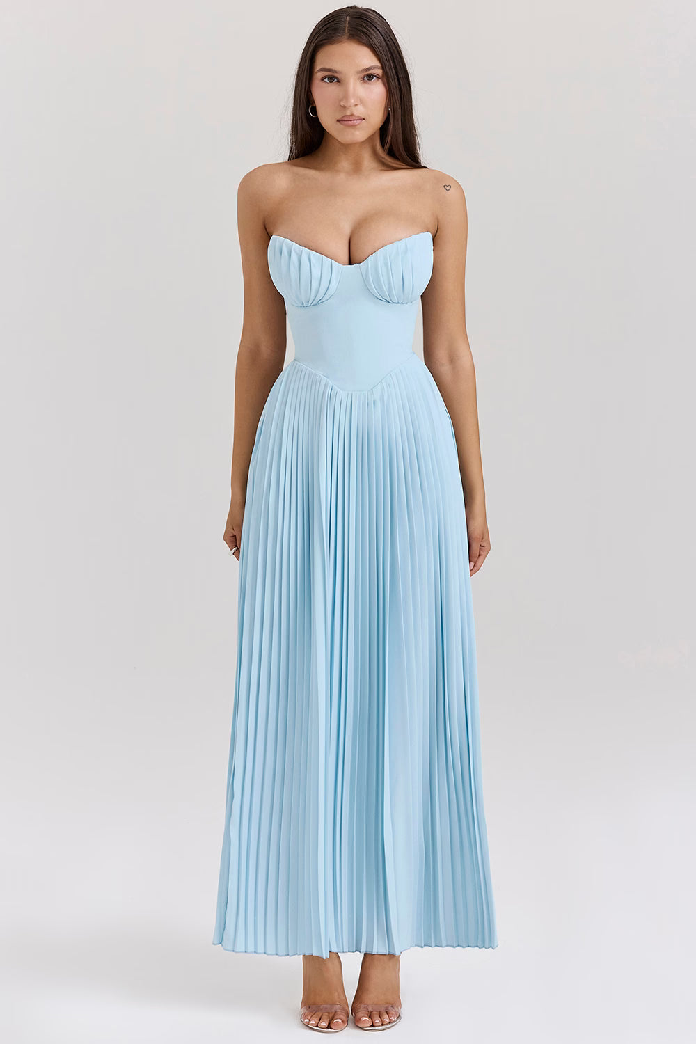 House of CB: Marcella Ocean Blue Pleated Maxi Dress