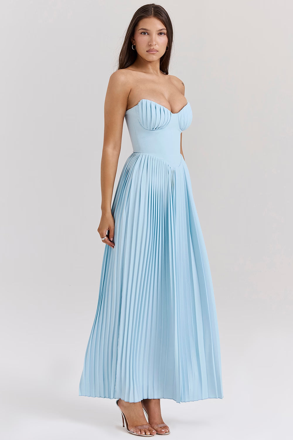 House of CB: Marcella Ocean Blue Pleated Maxi Dress